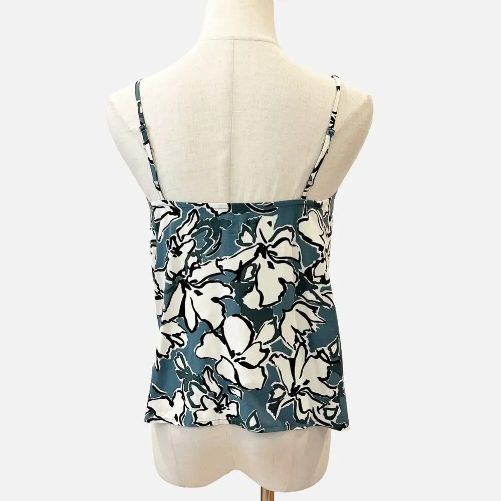 Banana Republic Factory Blue Floral Silky Tank Cami XSP V-Neck Summer